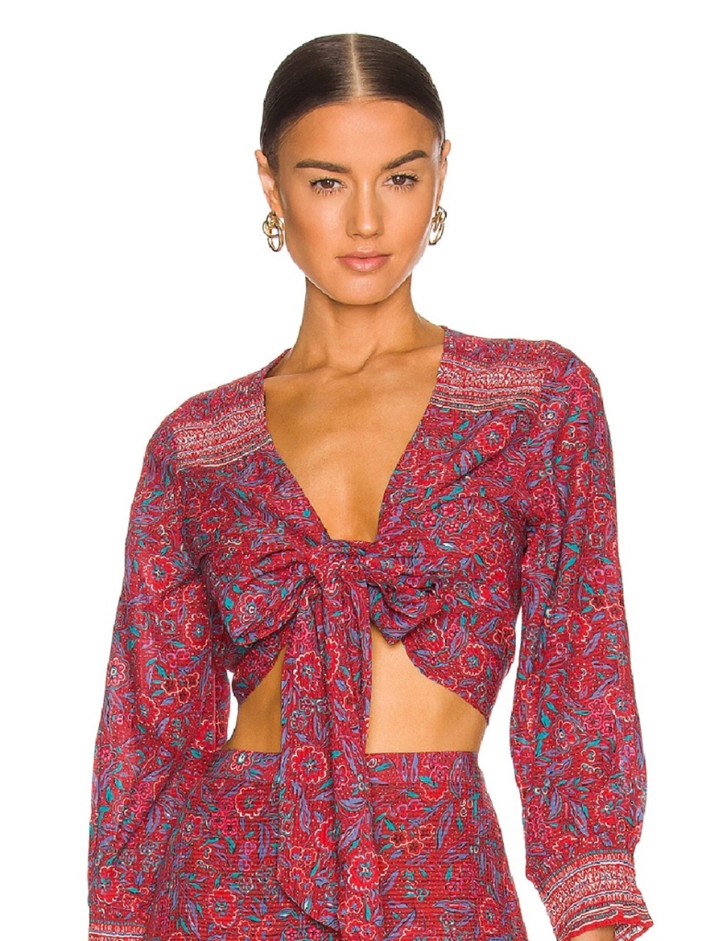 Veronica Beard Sarah Floral Wrap Top Red S
